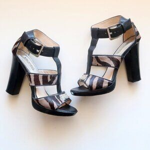 Michael Kors Zebra / Animal Pony / Calf Hair Ankle Strap Heels Sandals Shoes 7